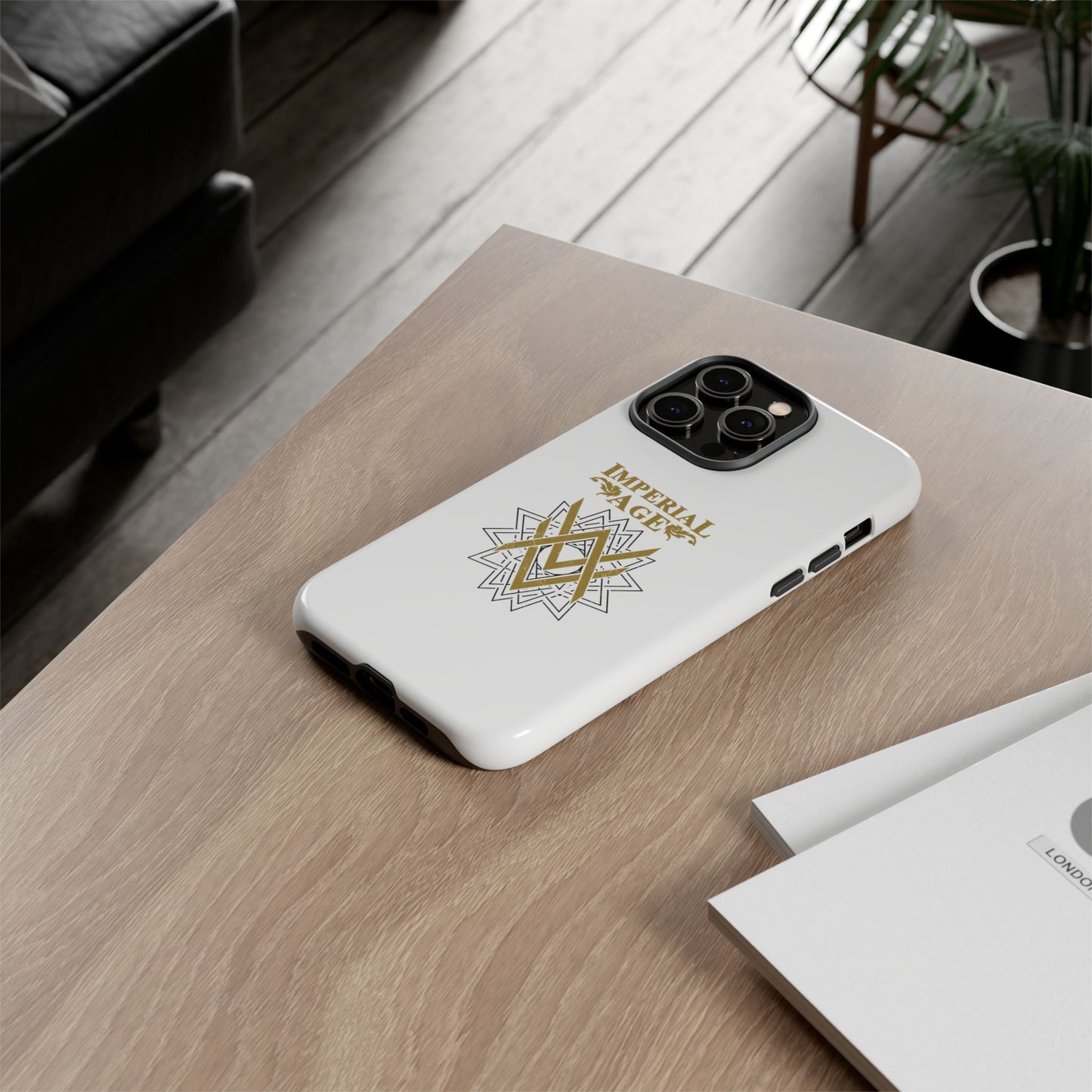 SUMMER COLLECTION - Tough iPhone Case White (Gold-Black Print)