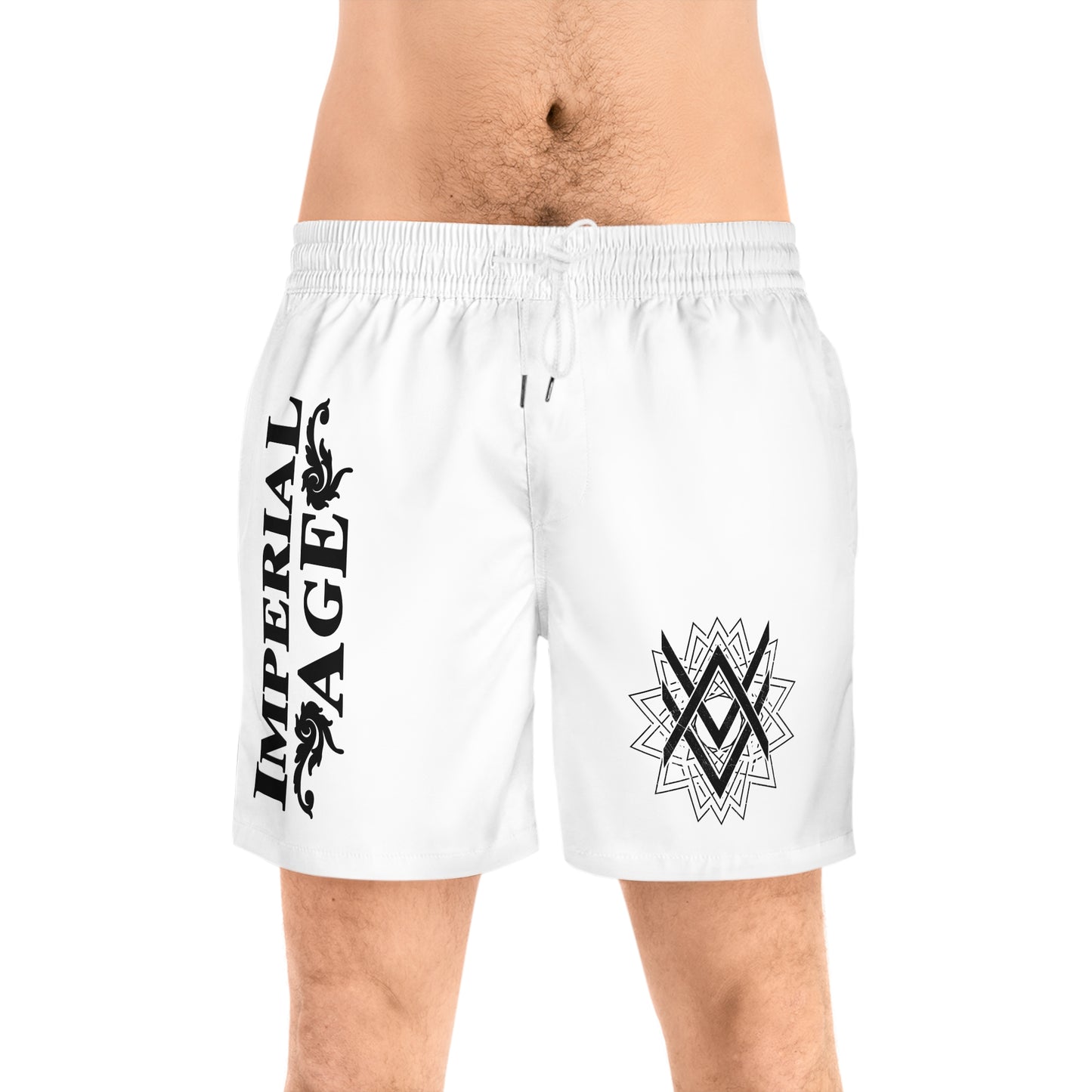 SUMMER COLLECTION - Men's Swim Shorts White (Black Print)