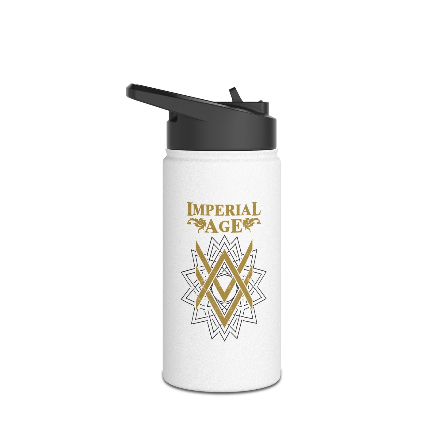SUMMER COLLECTION - Steel Water Bottle White (Gold-Black Print)