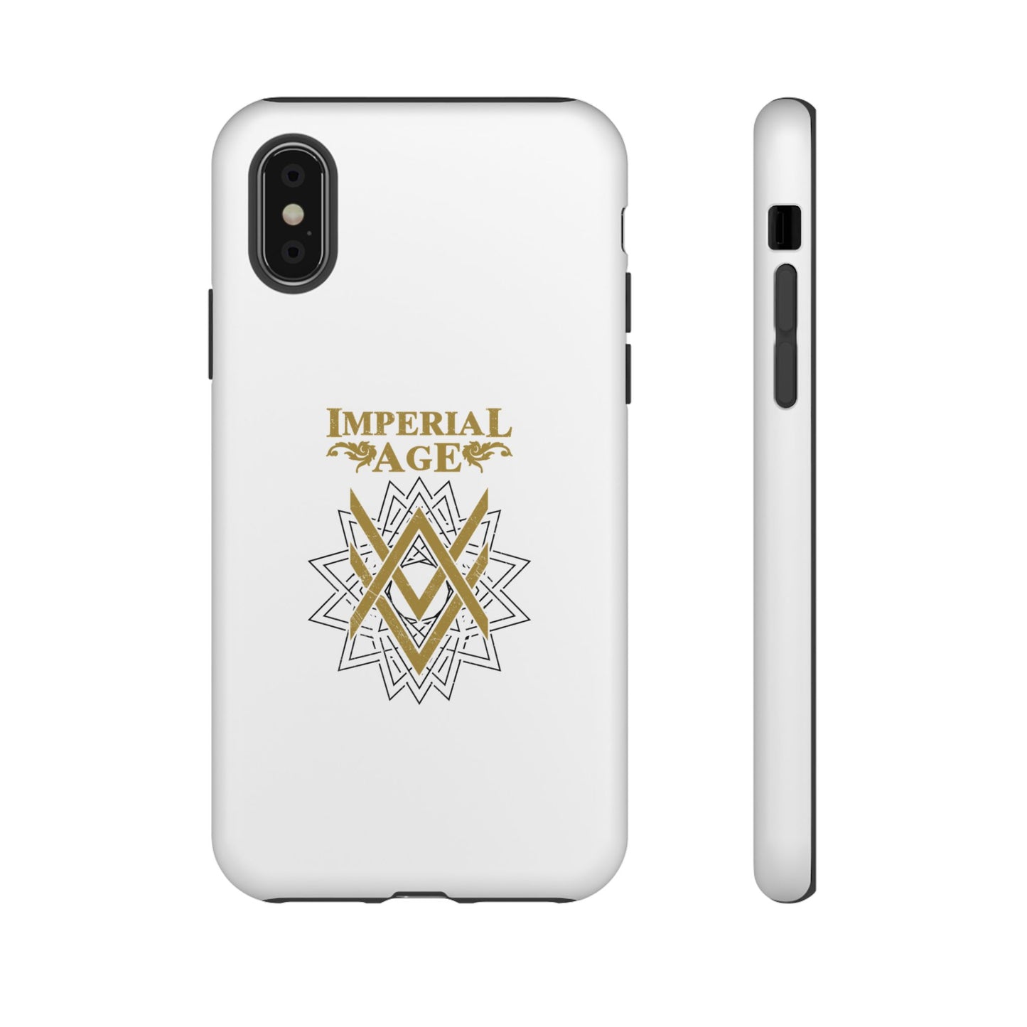 SUMMER COLLECTION - Tough iPhone Case White (Gold-Black Print)