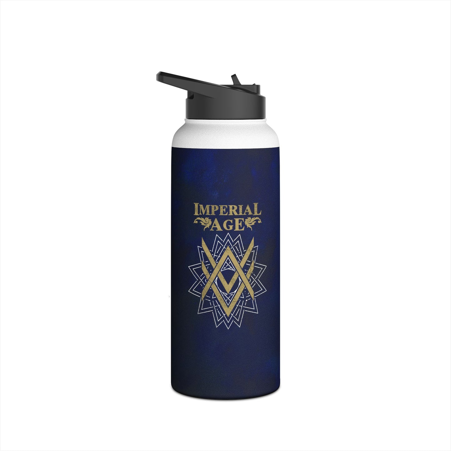 SUMMER COLLECTION - Steel Water Bottle Navy (Gold-White Print)