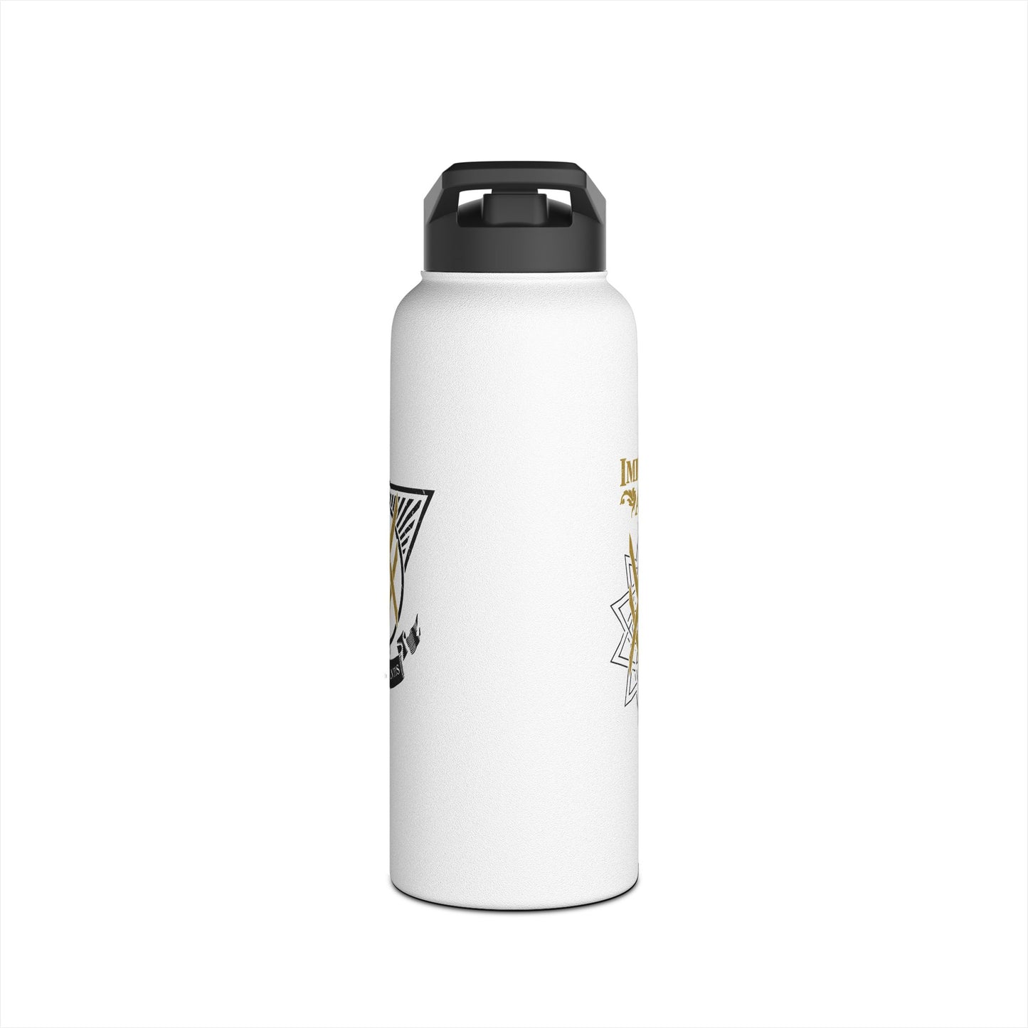 SUMMER COLLECTION - Steel Water Bottle White (Gold-Black Print)