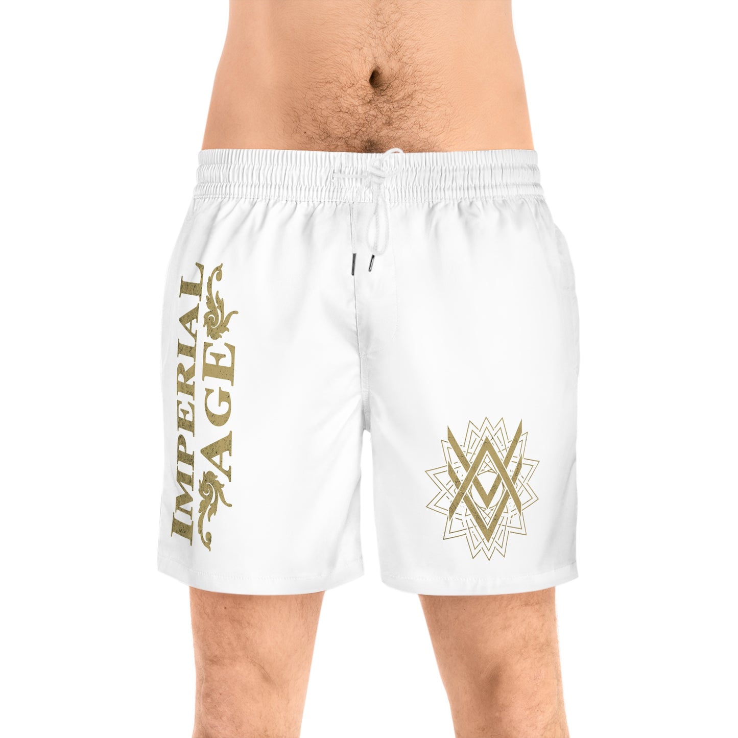 SUMMER COLLECTION - Men's Swim Shorts White (Gold Print)