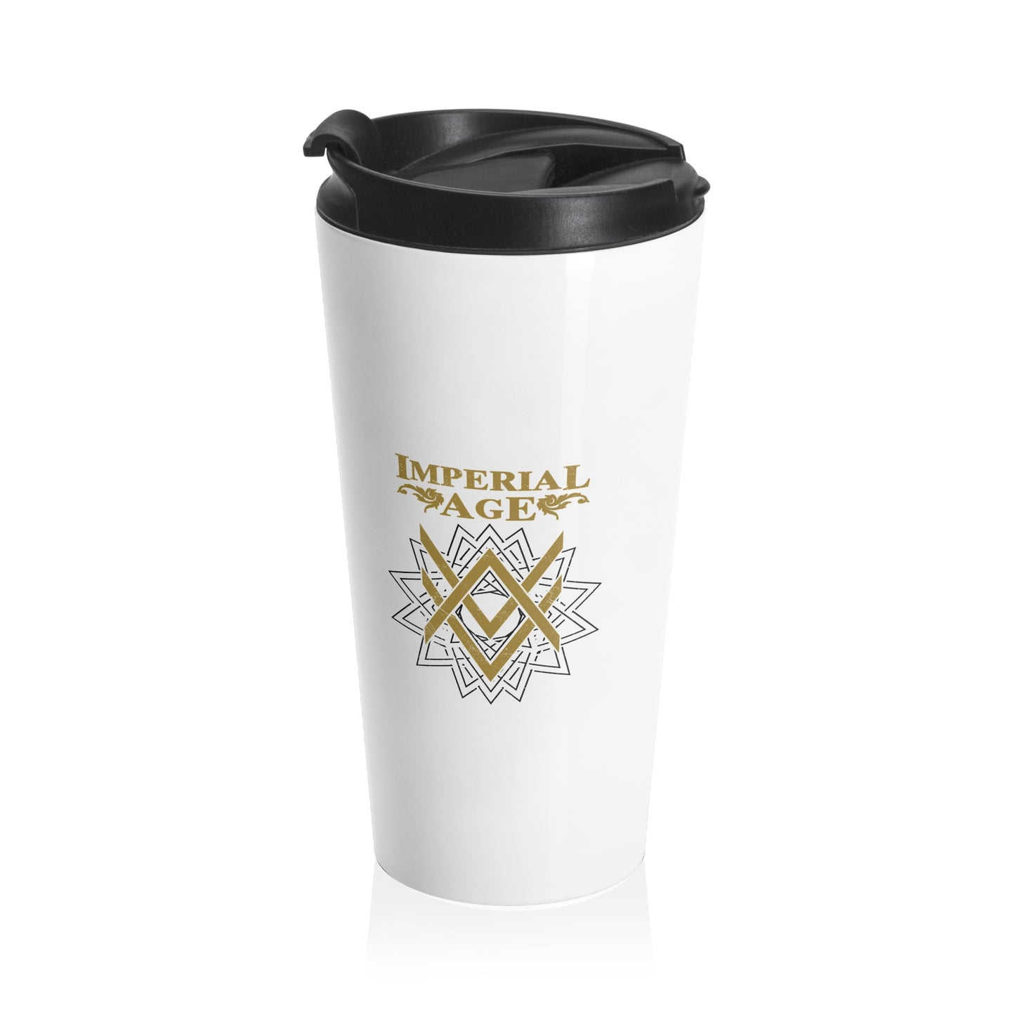 SUMMER COLLECTION - Stainless Steel Travel Mug White (Gold-Black Print)