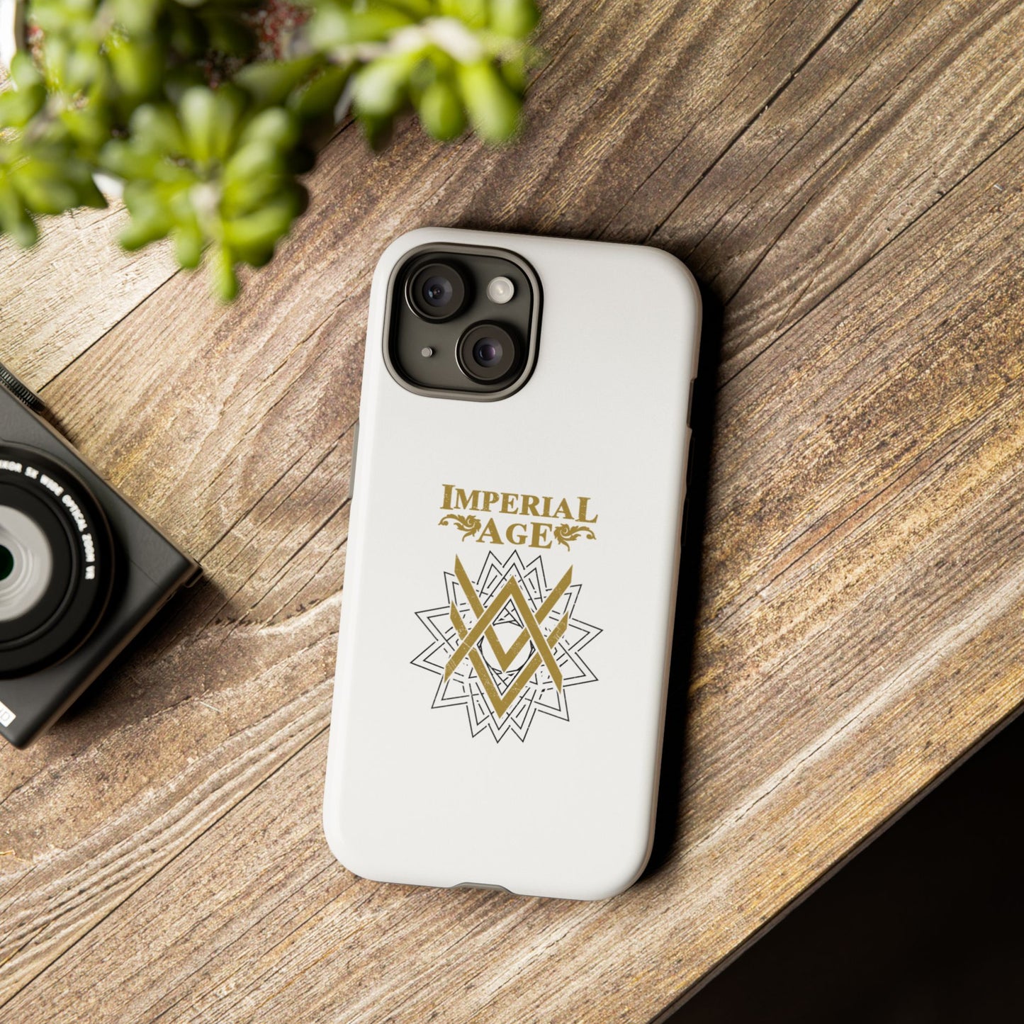 SUMMER COLLECTION - Tough iPhone Case White (Gold-Black Print)