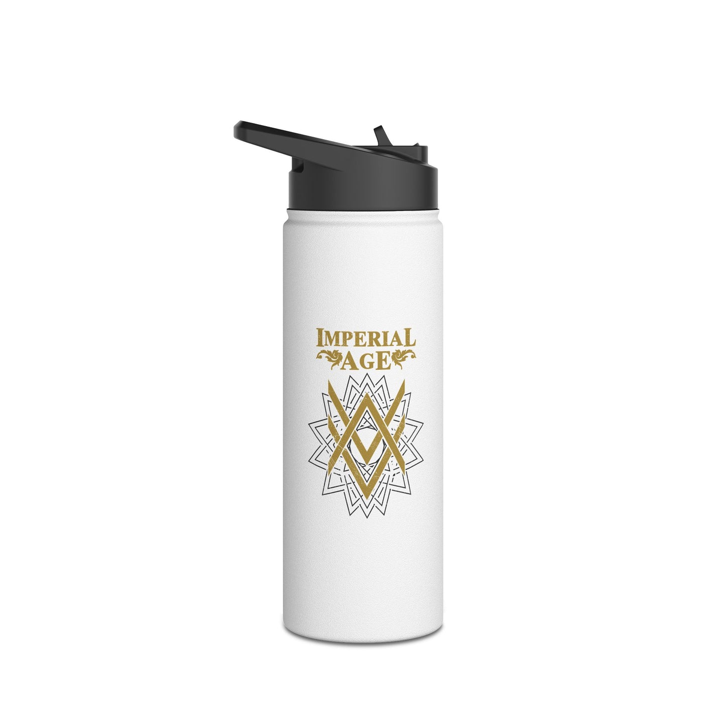 SUMMER COLLECTION - Steel Water Bottle White (Gold-Black Print)