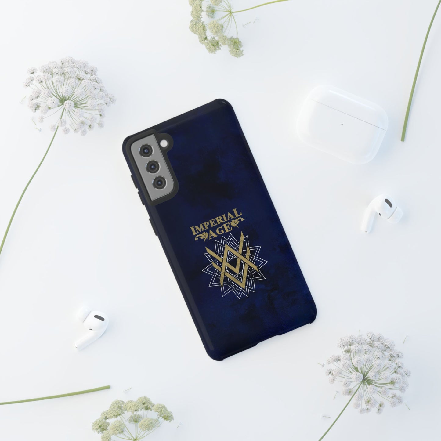 SUMMER COLLECTION - Tough Samsung Galaxy Case Navy (Gold-White Print)