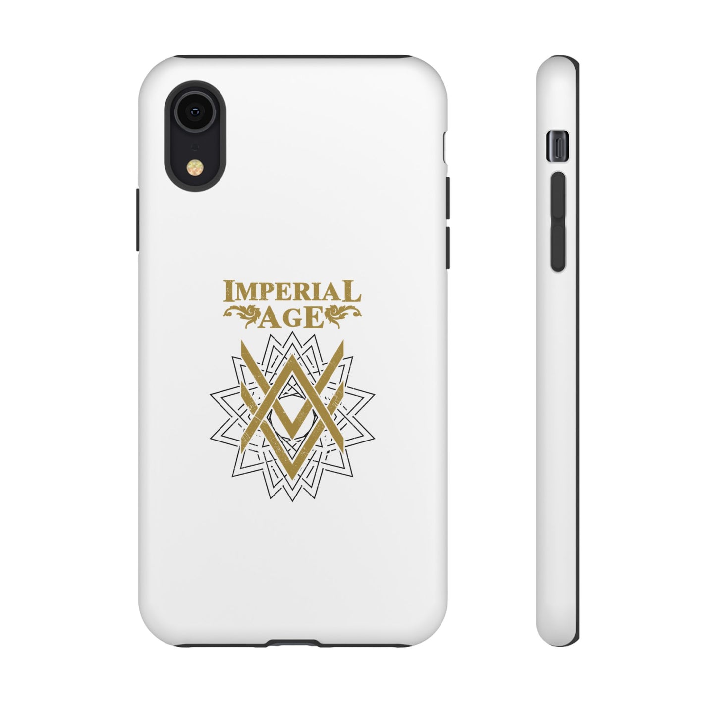SUMMER COLLECTION - Tough iPhone Case White (Gold-Black Print)