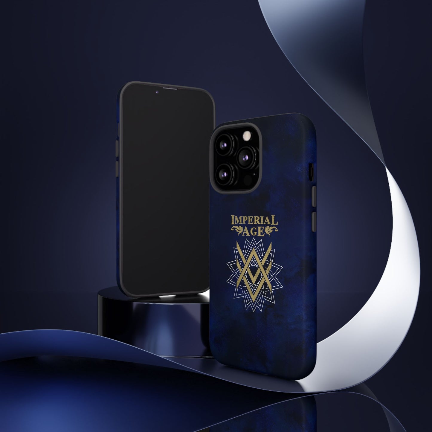 SUMMER COLLECTION - Tough iPhone Case Navy (Gold-White Print)