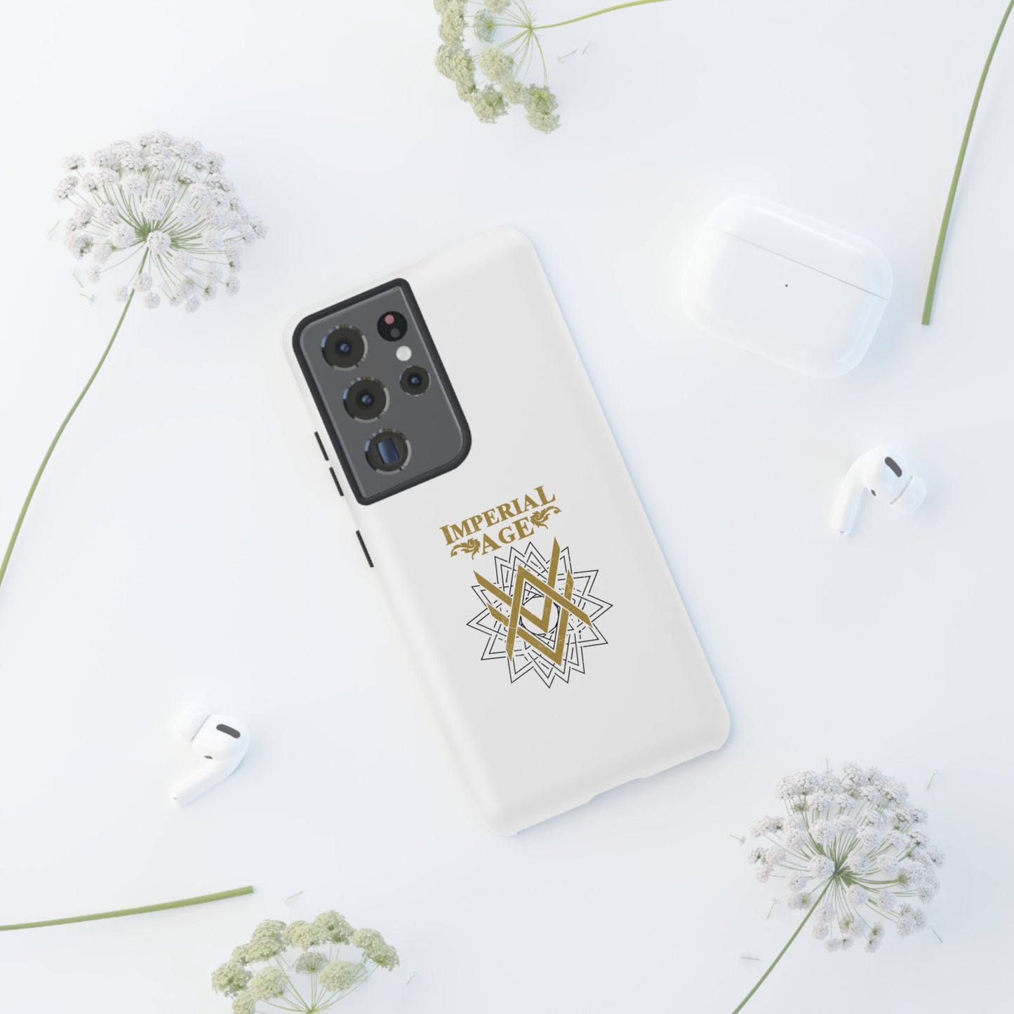 SUMMER COLLECTION - Tough Samsung Galaxy Case White (Gold-Black Print)