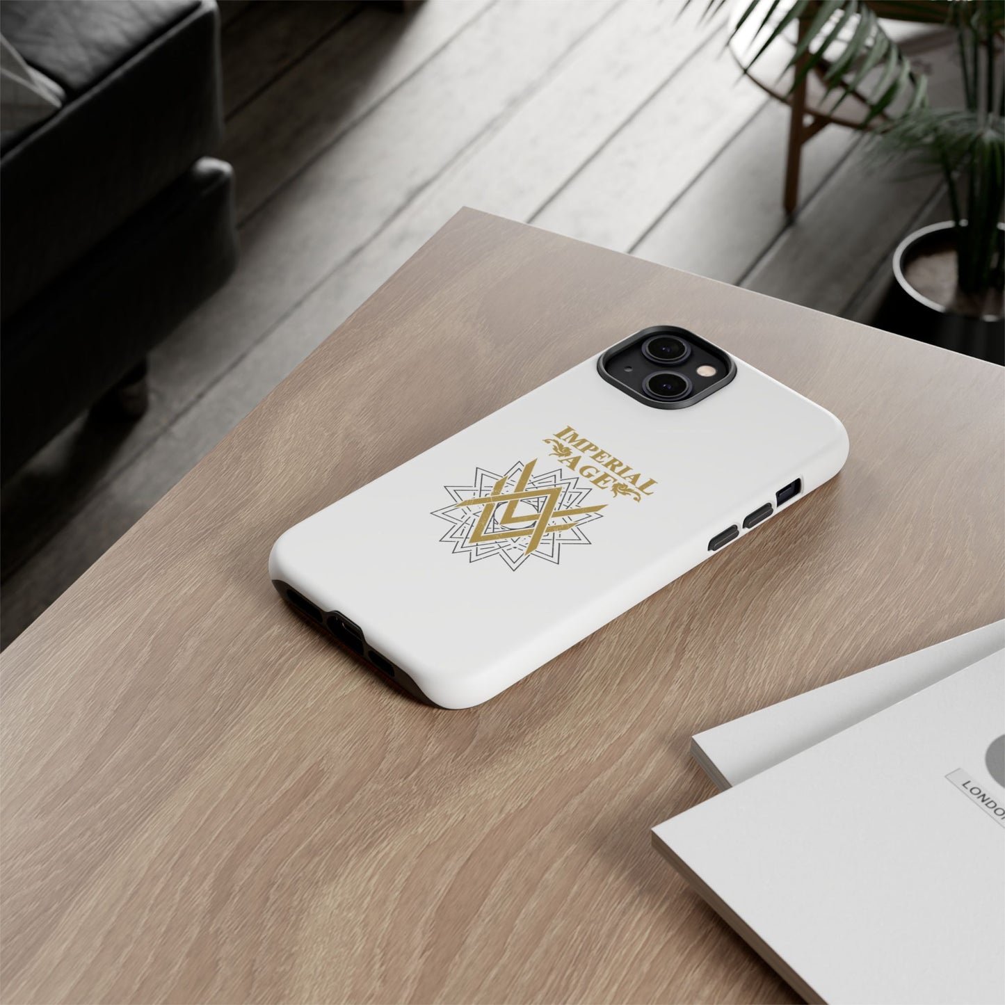SUMMER COLLECTION - Tough iPhone Case White (Gold-Black Print)