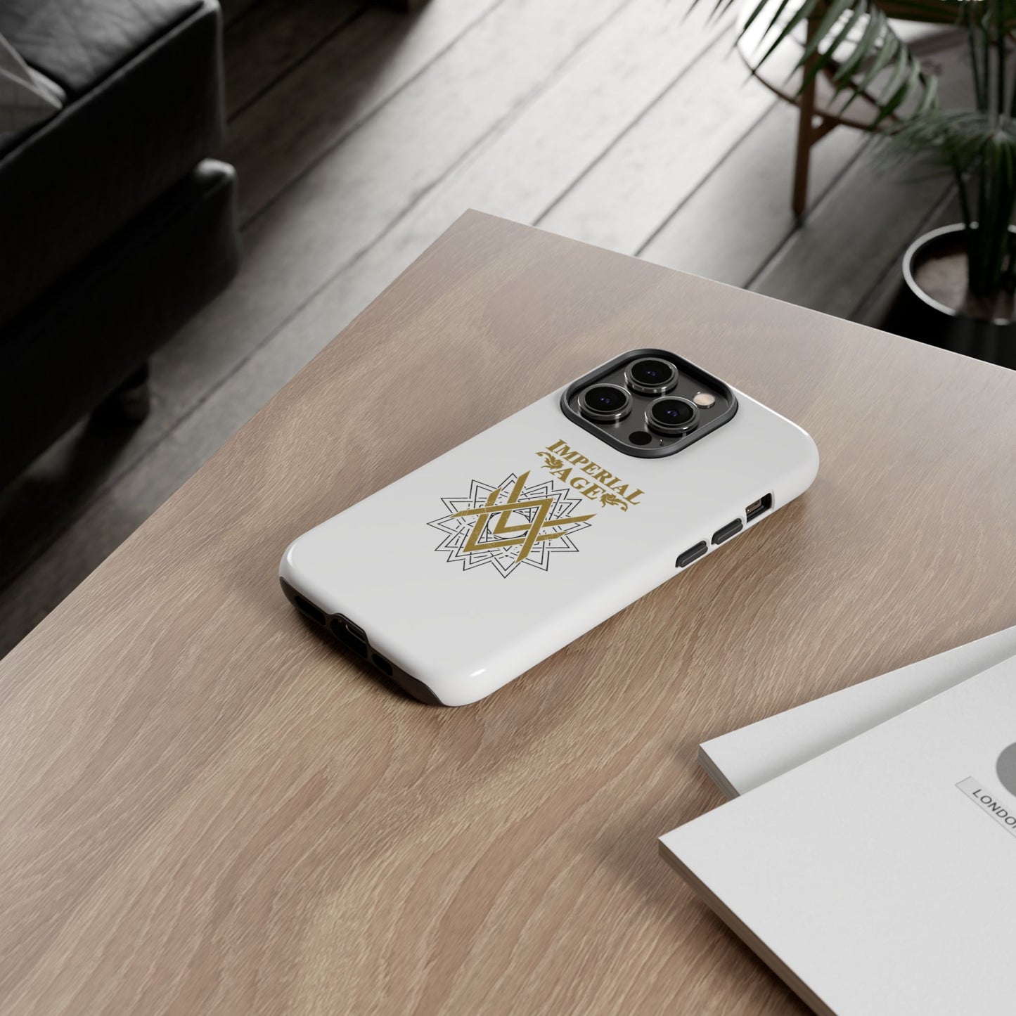SUMMER COLLECTION - Tough iPhone Case White (Gold-Black Print)