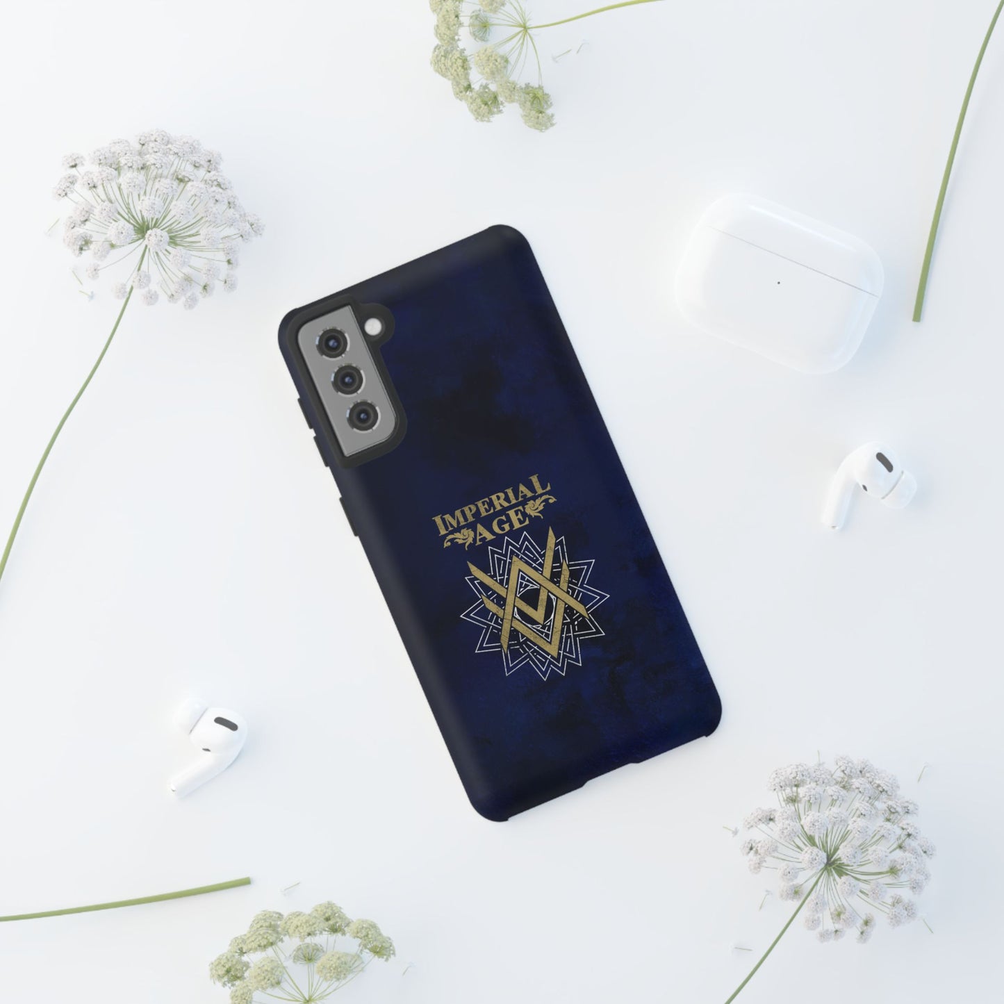 SUMMER COLLECTION - Tough Samsung Galaxy Case Navy (Gold-White Print)