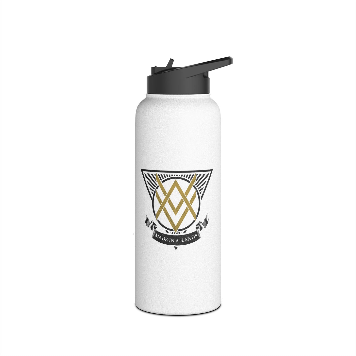 SUMMER COLLECTION - Steel Water Bottle White (Gold-Black Print)