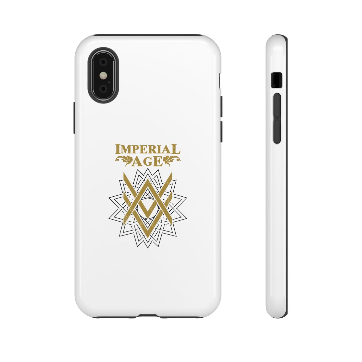 SUMMER COLLECTION - Tough iPhone Case White (Gold-Black Print)
