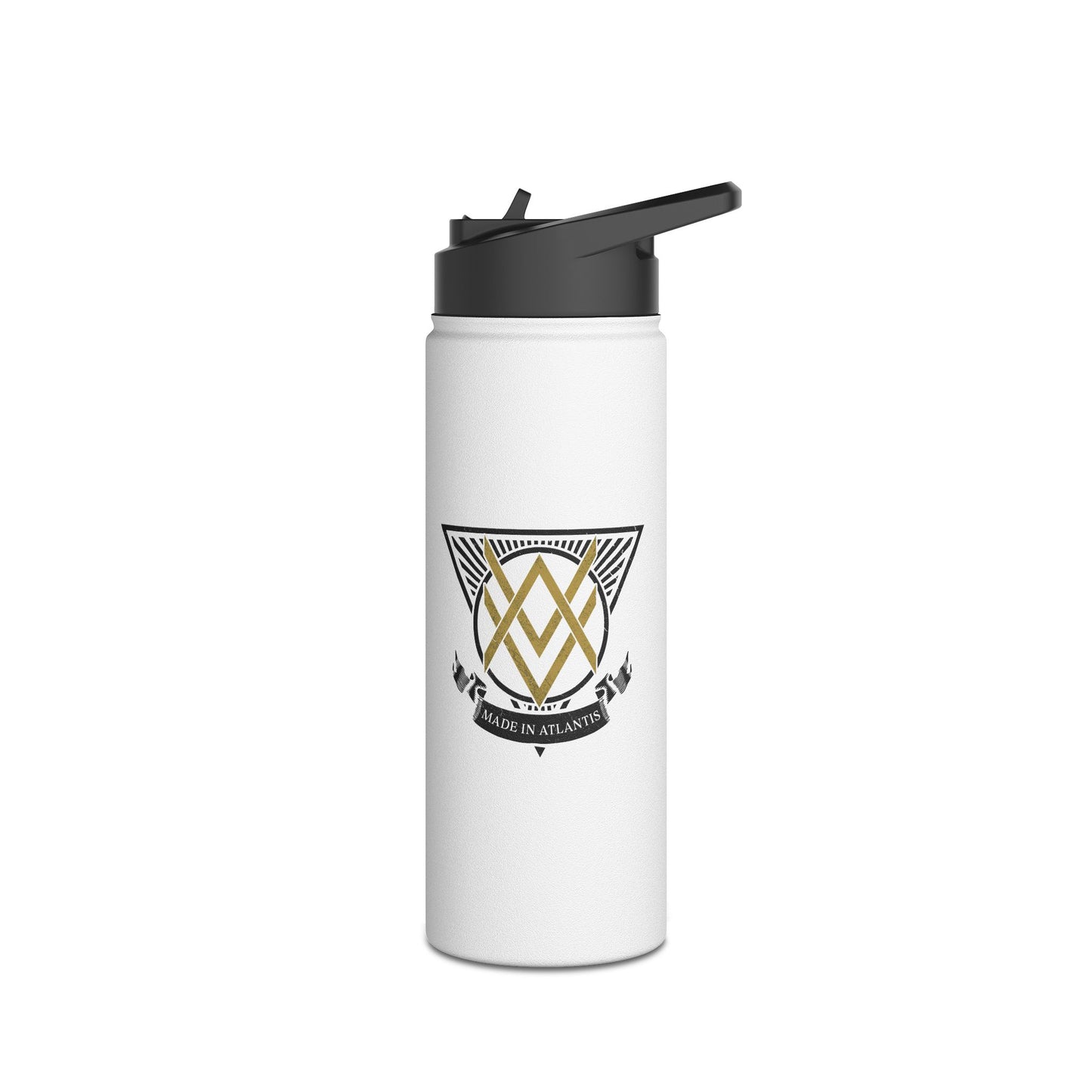 SUMMER COLLECTION - Steel Water Bottle White (Gold-Black Print)