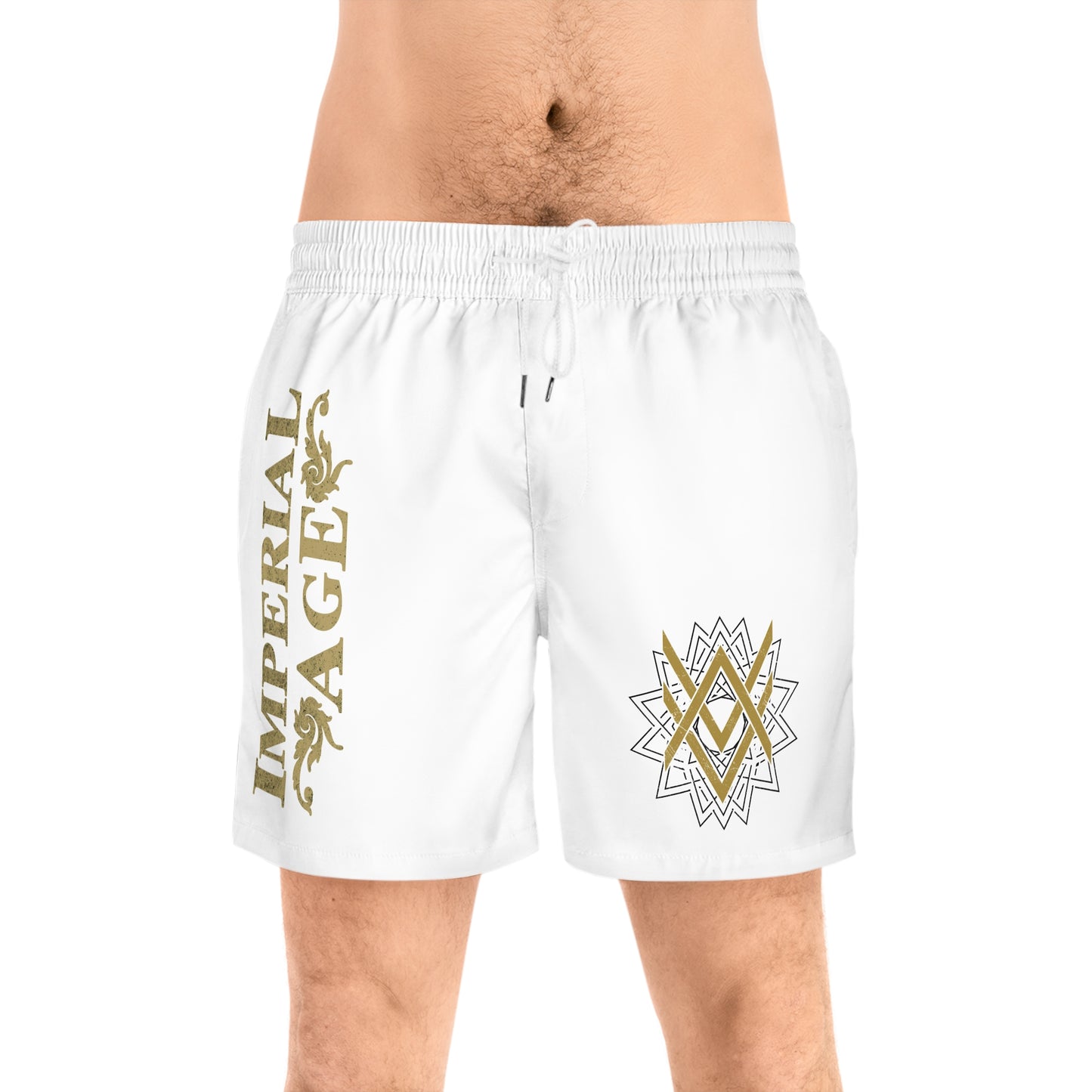 SUMMER COLLECTION - Men's Swim Shorts White (Gold-Black Print)
