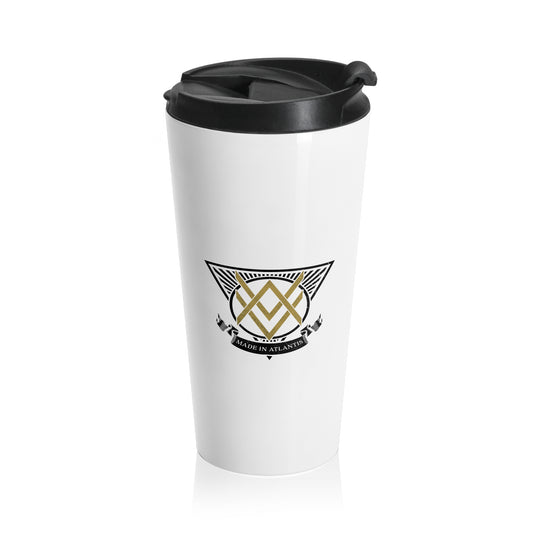 SUMMER COLLECTION - Stainless Steel Travel Mug White (Gold-Black Print)