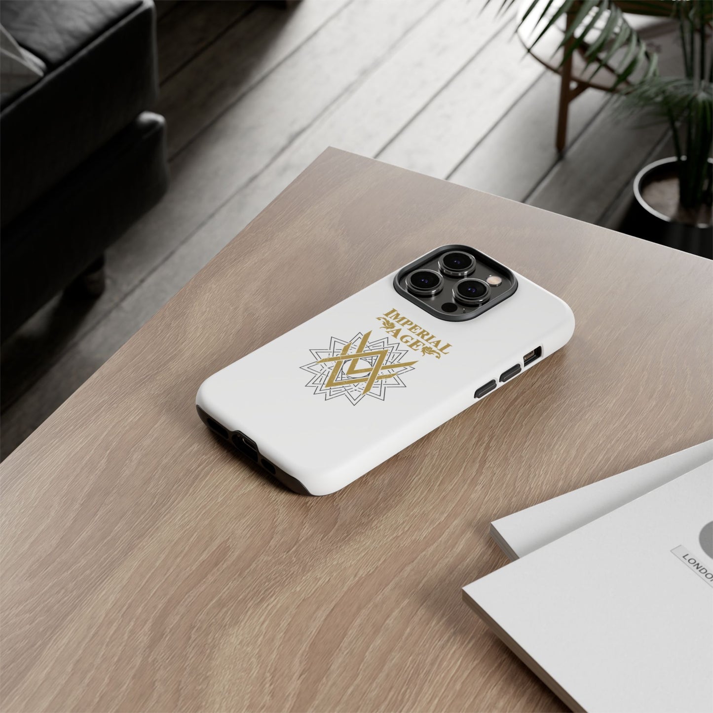 SUMMER COLLECTION - Tough iPhone Case White (Gold-Black Print)