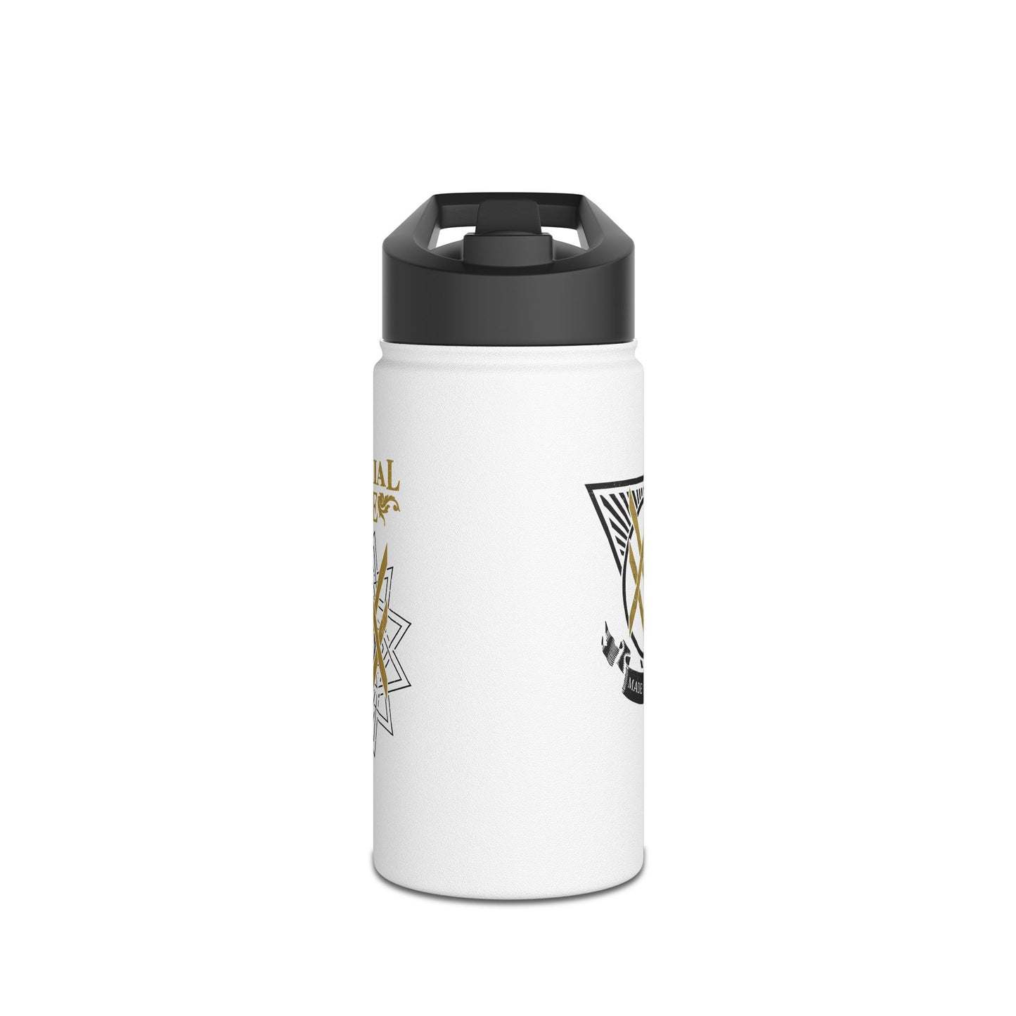 SUMMER COLLECTION - Steel Water Bottle White (Gold-Black Print)