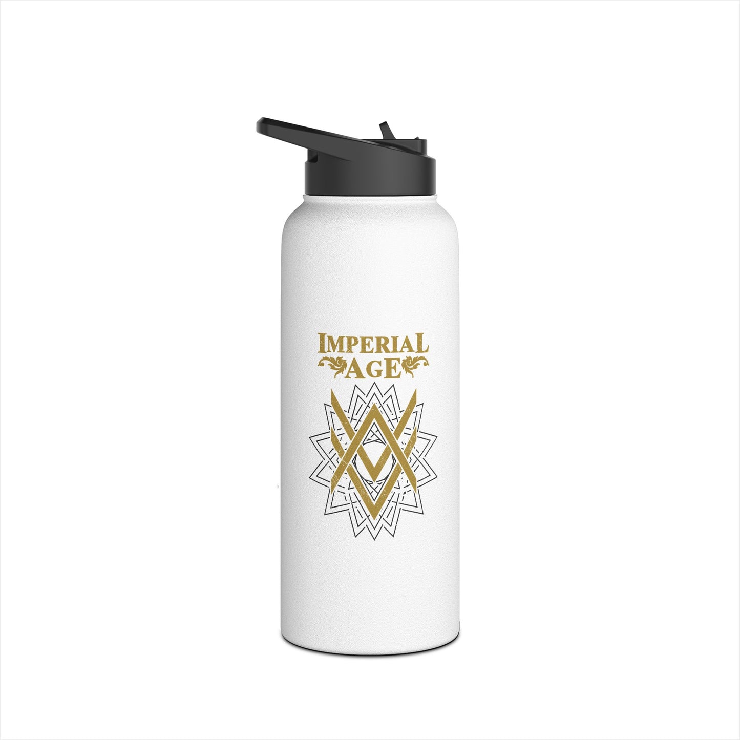 SUMMER COLLECTION - Steel Water Bottle White (Gold-Black Print)