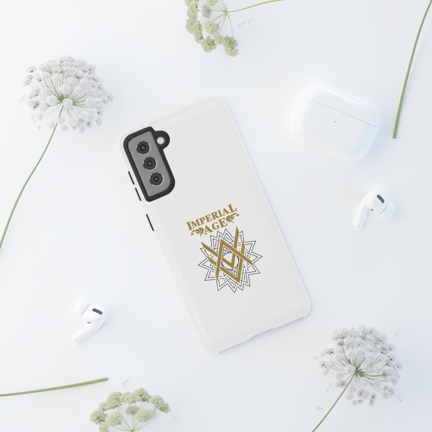 SUMMER COLLECTION - Tough Samsung Galaxy Case White (Gold-Black Print)