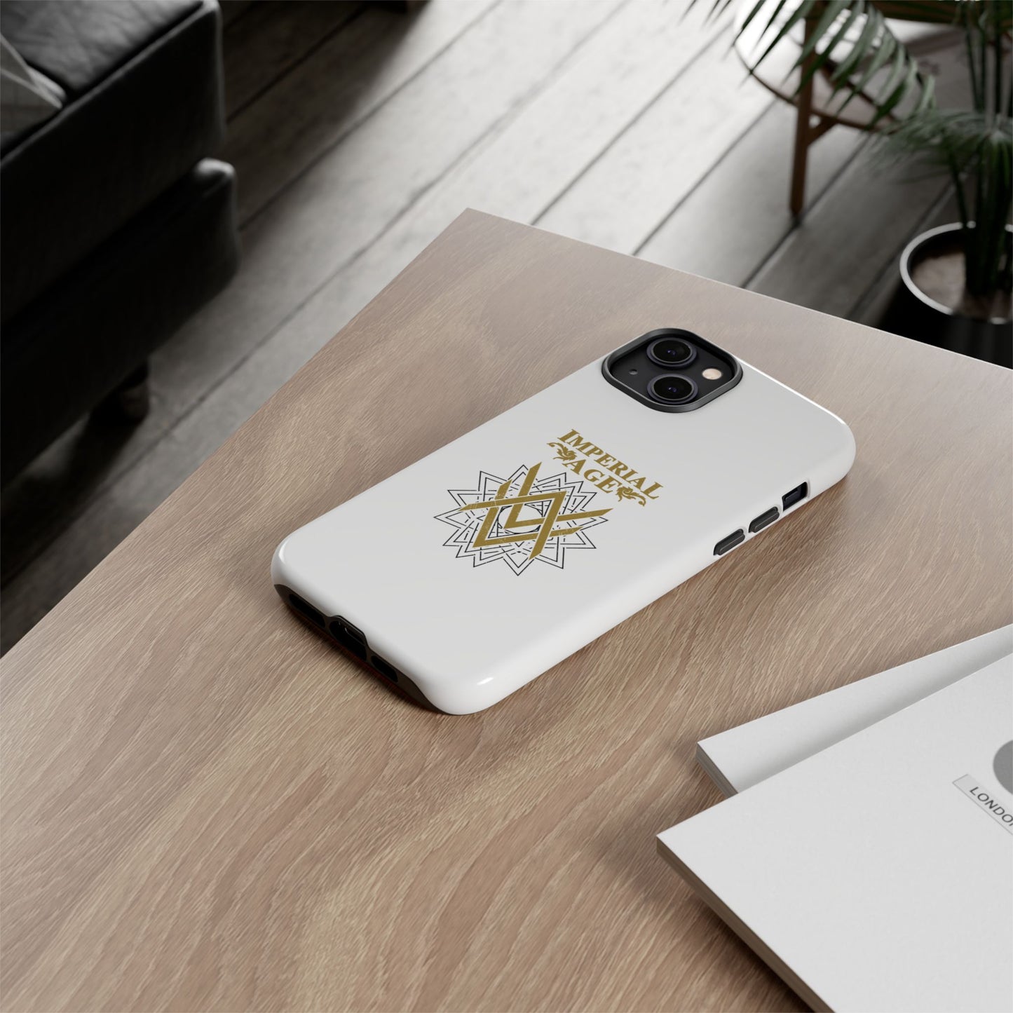 SUMMER COLLECTION - Tough iPhone Case White (Gold-Black Print)