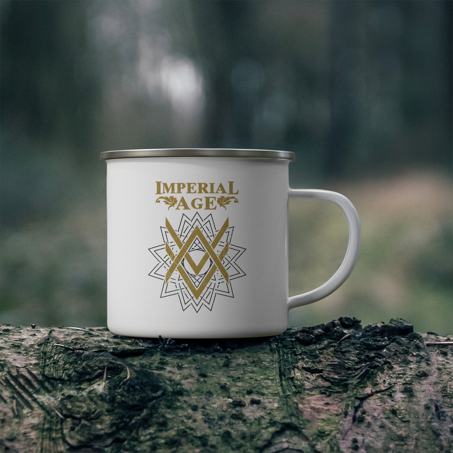 SUMMER COLLECTION - Enamel Camping Mug (Gold-Black Print)