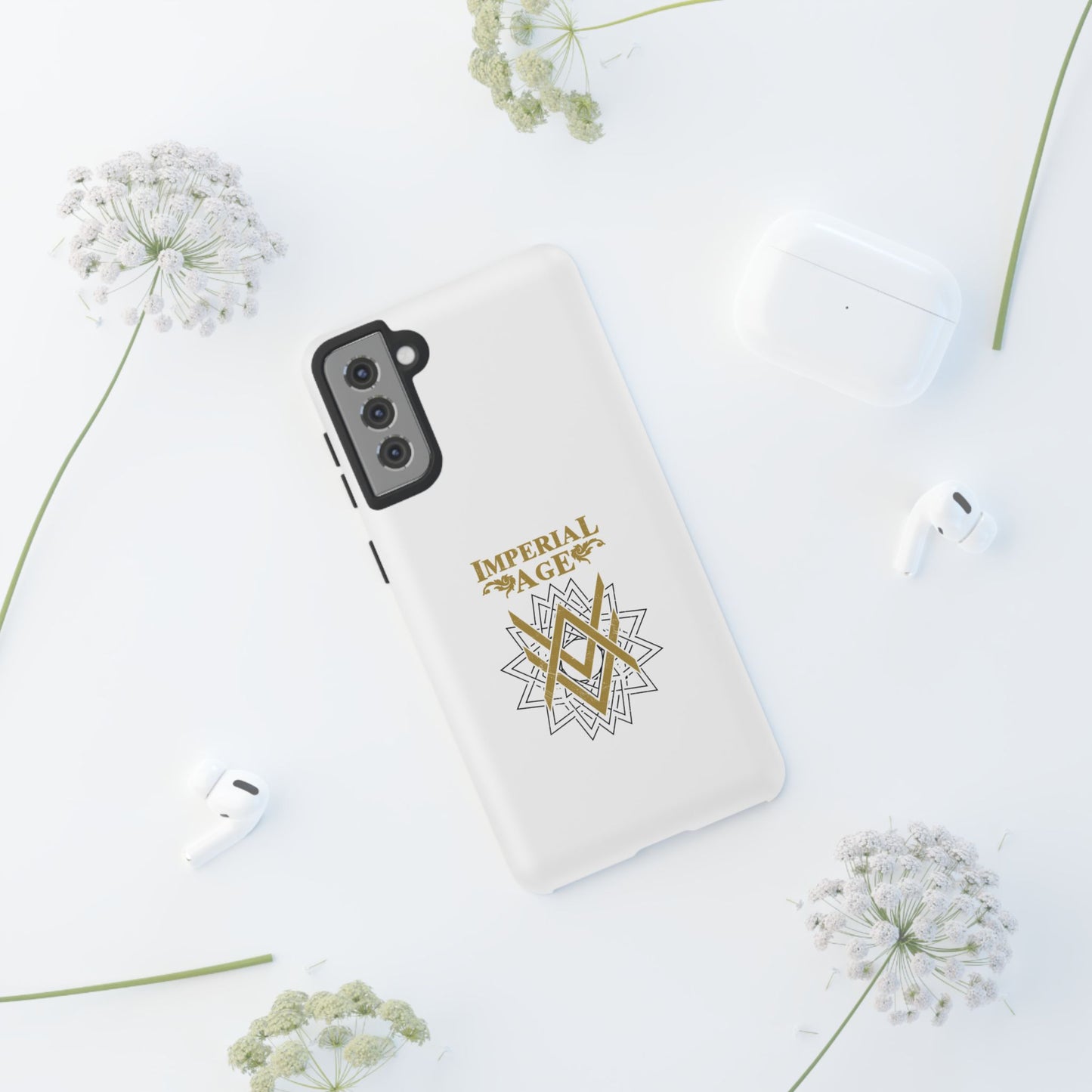 SUMMER COLLECTION - Tough Samsung Galaxy Case White (Gold-Black Print)