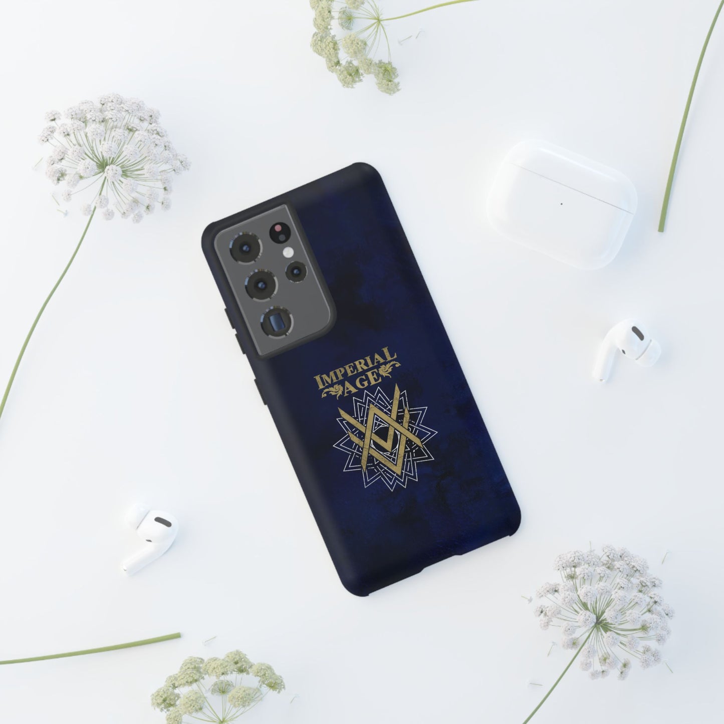 SUMMER COLLECTION - Tough Samsung Galaxy Case Navy (Gold-White Print)