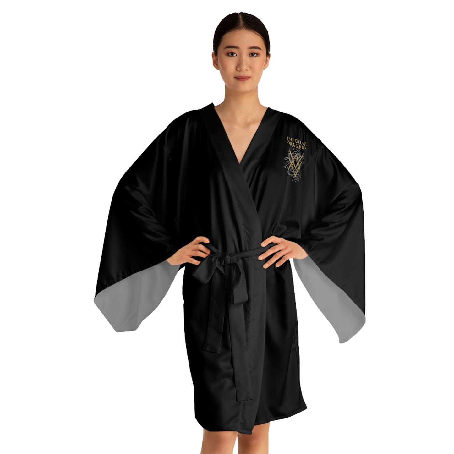 SUMMER COLLECTION - Women's Robe Black (Gold-White Print)