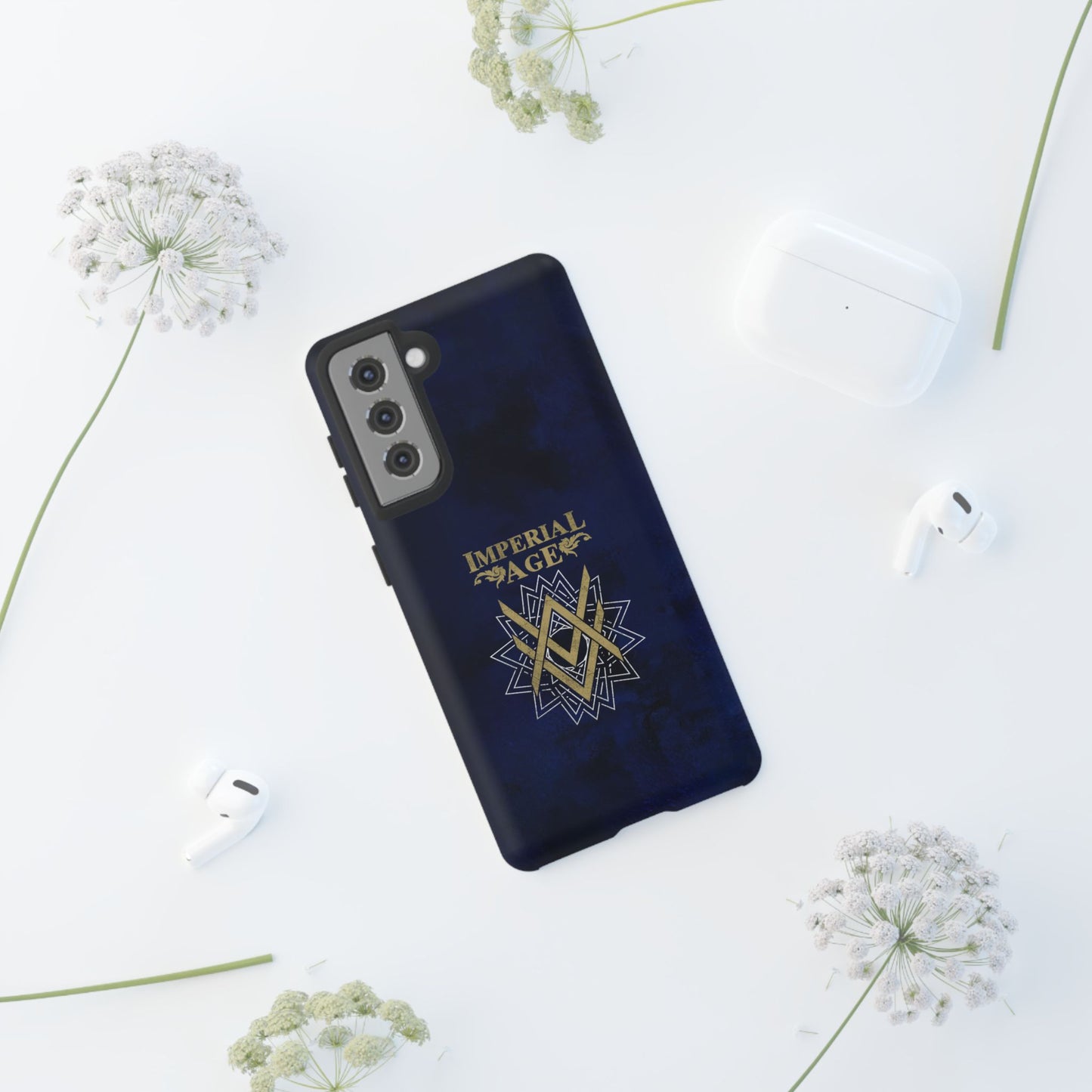 SUMMER COLLECTION - Tough Samsung Galaxy Case Navy (Gold-White Print)