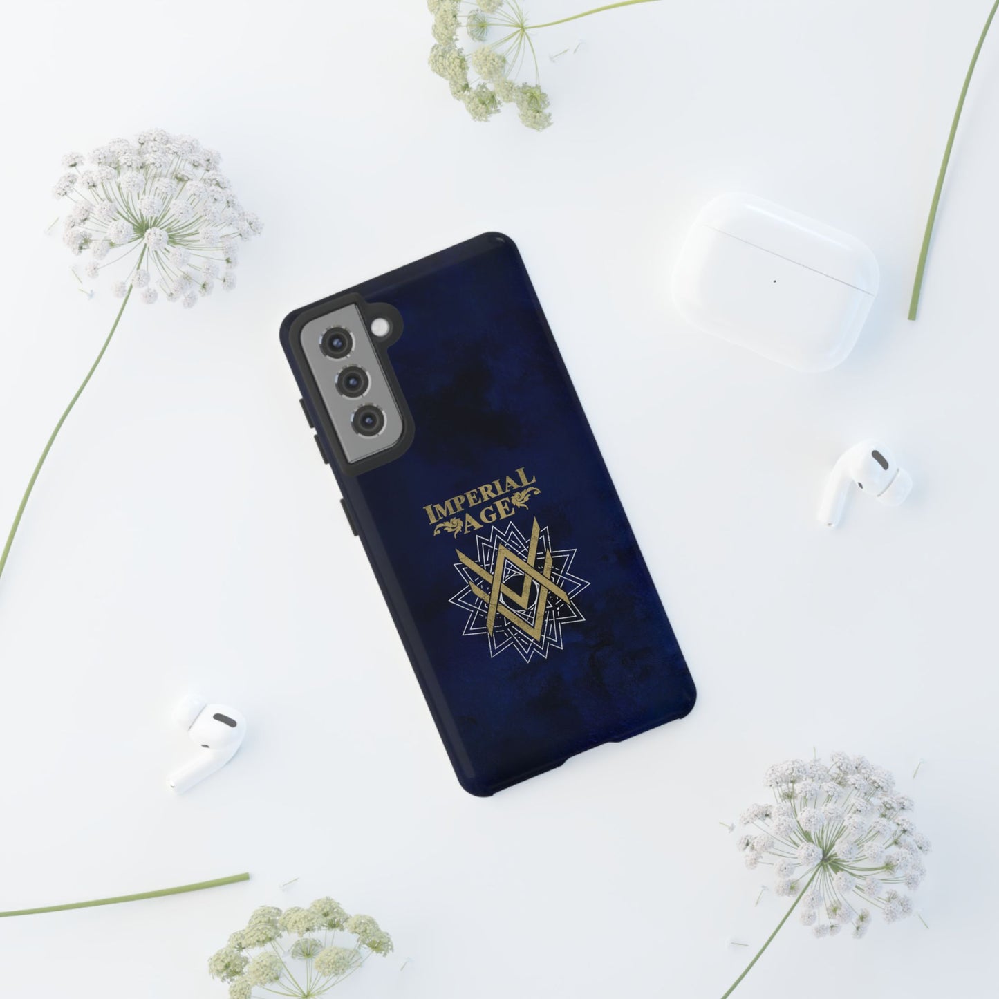 SUMMER COLLECTION - Tough Samsung Galaxy Case Navy (Gold-White Print)