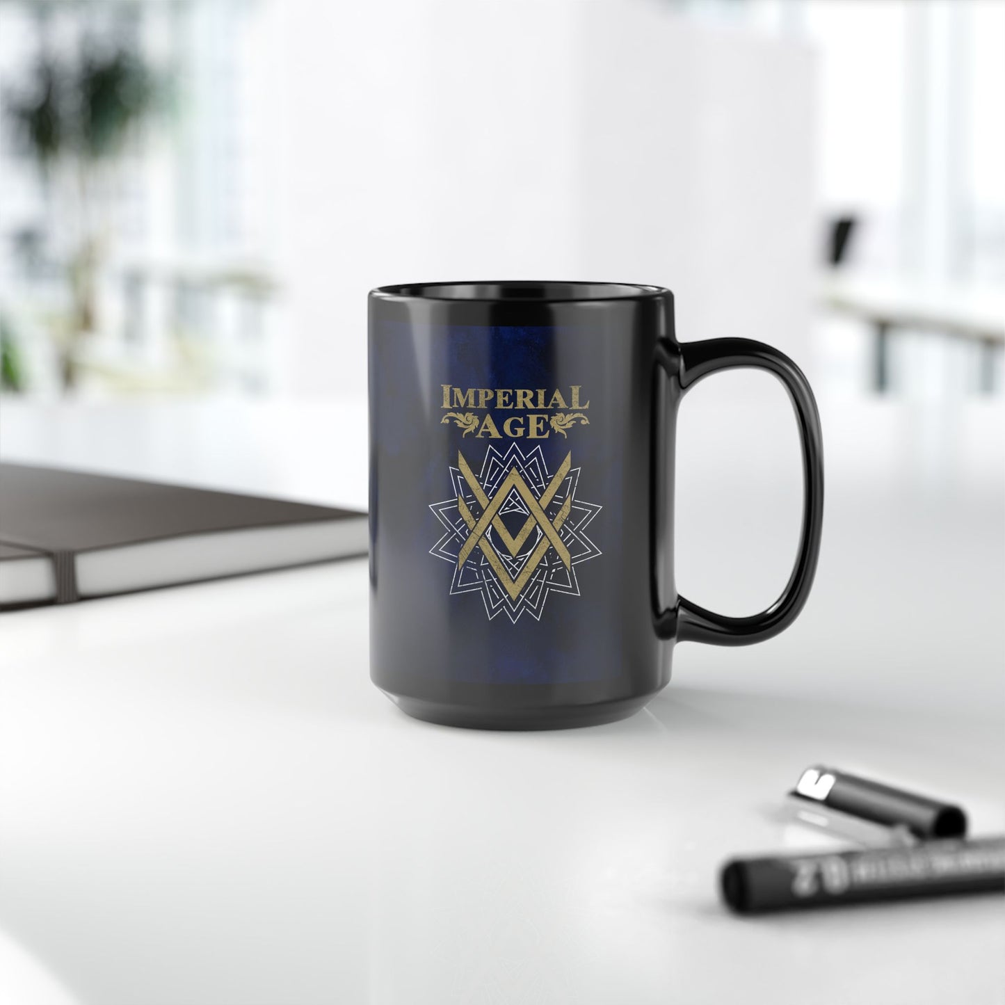 SUMMER COLLECTION - Black Mug 0.44 Navy (Gold-White Print)