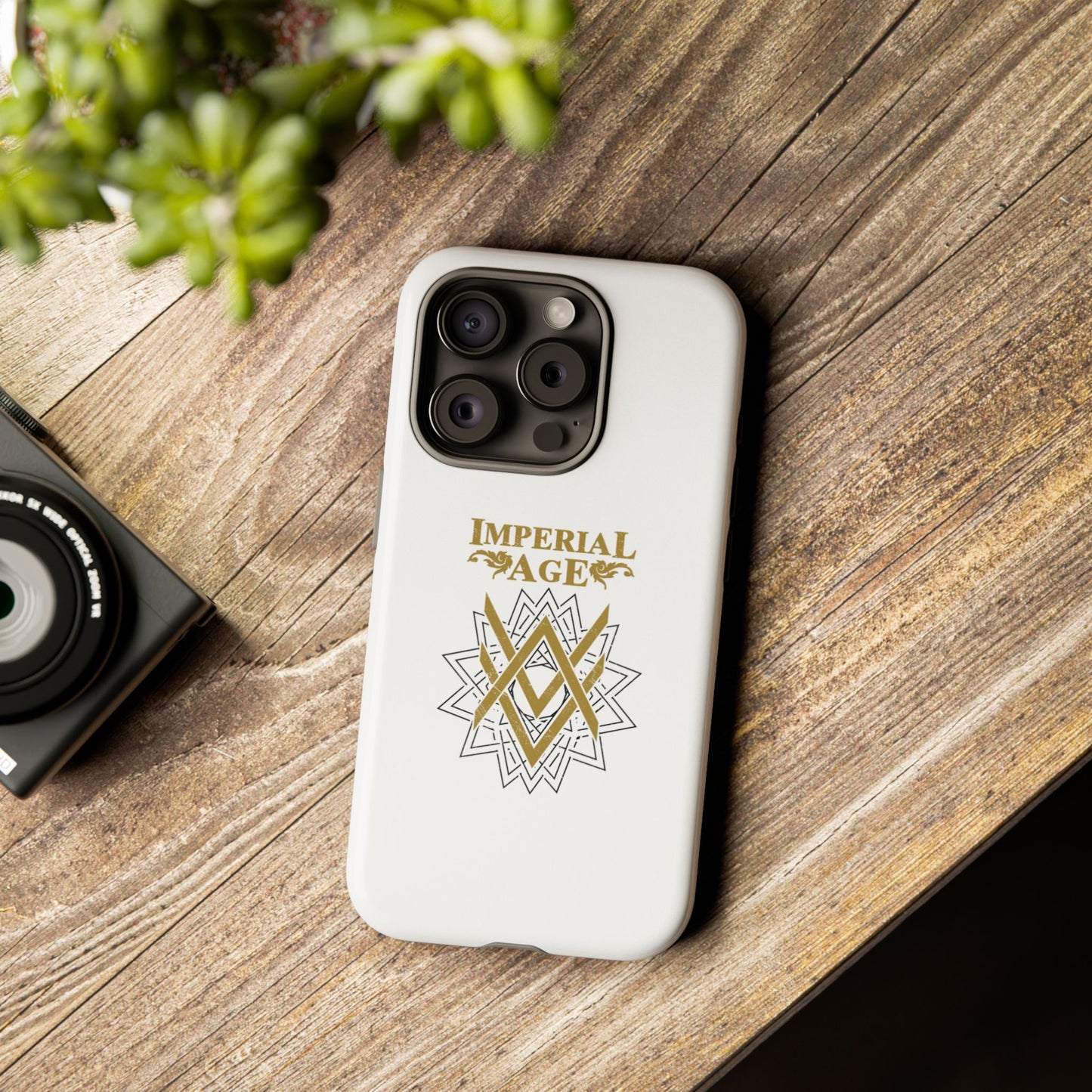 SUMMER COLLECTION - Tough iPhone Case White (Gold-Black Print)