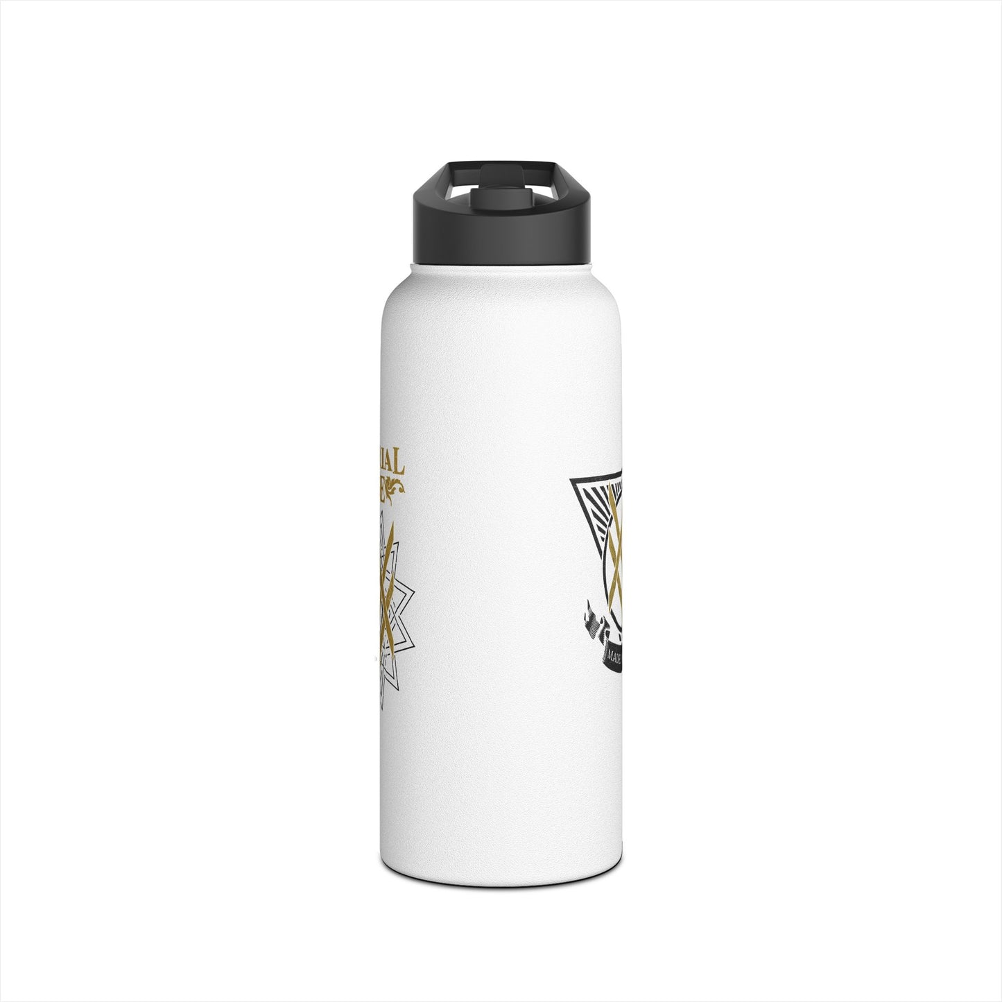 SUMMER COLLECTION - Steel Water Bottle White (Gold-Black Print)