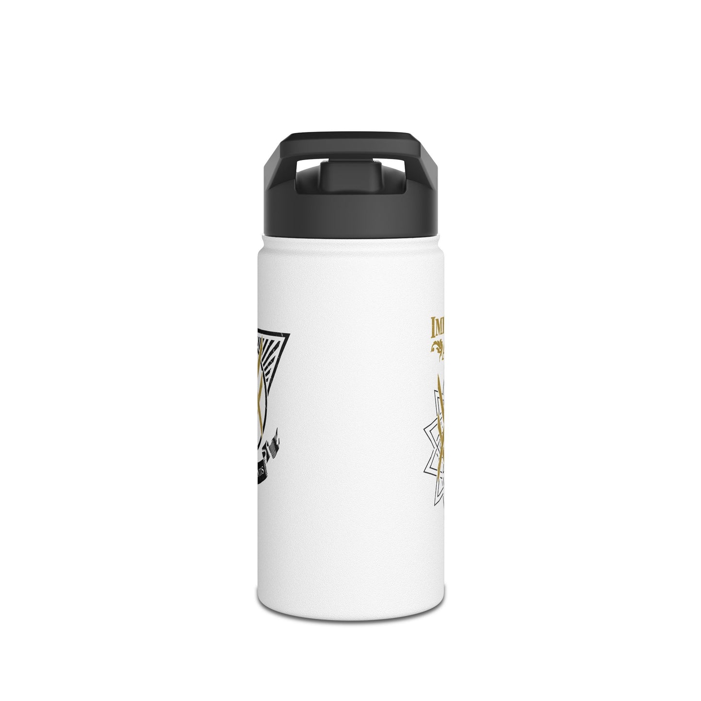 SUMMER COLLECTION - Steel Water Bottle White (Gold-Black Print)