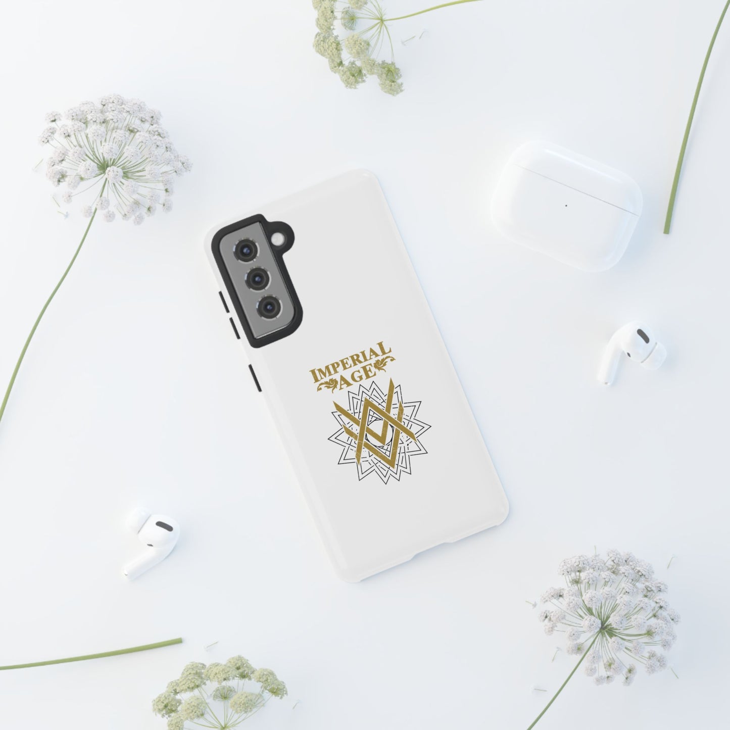 SUMMER COLLECTION - Tough Samsung Galaxy Case White (Gold-Black Print)