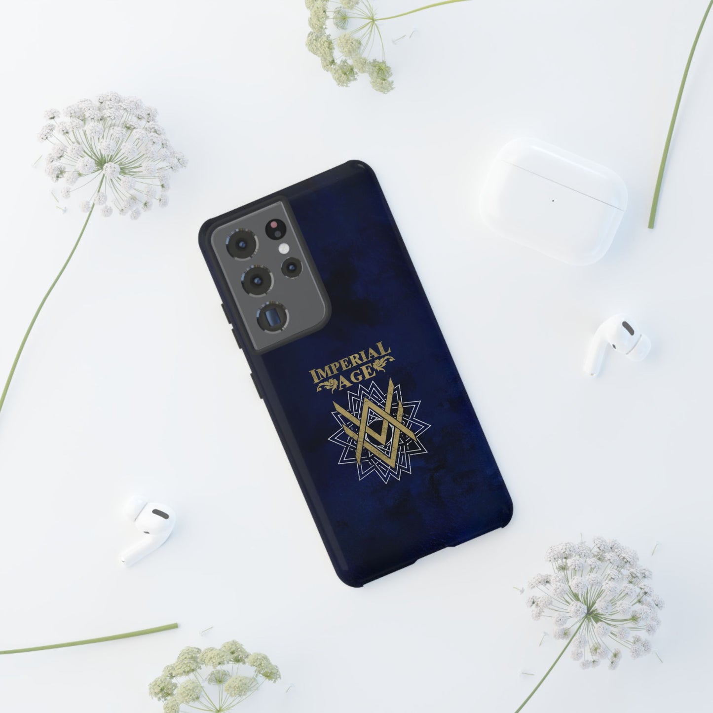 SUMMER COLLECTION - Tough Samsung Galaxy Case Navy (Gold-White Print)