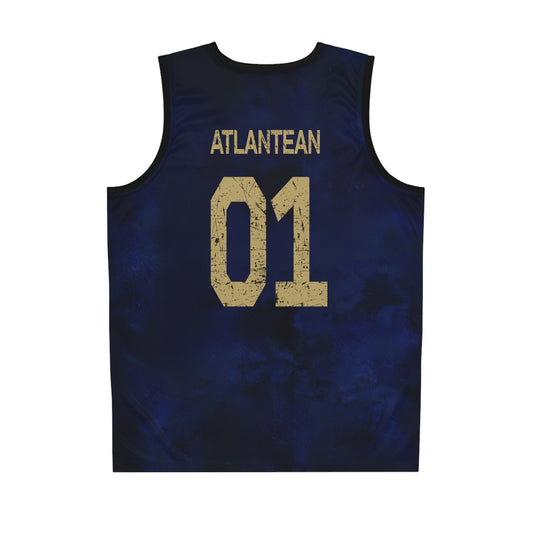 SUMMER COLLECTION - Blue AOP Basketball Jersey (Gold Print)