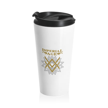 SUMMER COLLECTION - Stainless Steel Travel Mug White (Gold-Black Print)