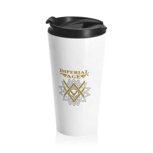 SUMMER COLLECTION - Stainless Steel Travel Mug White (Gold-Black Print)