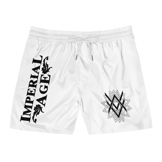 SUMMER COLLECTION - Men's Swim Shorts White (Black Print)