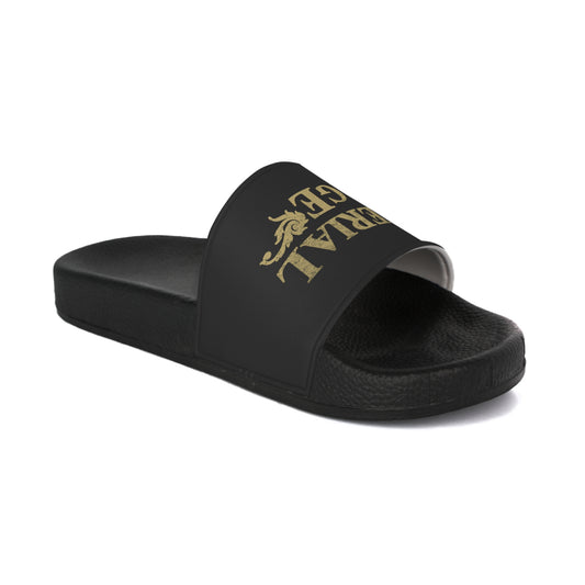 SUMMER COLLECTION - Slide Sandals Black (Gold Print)