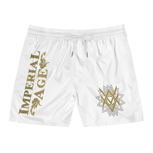 SUMMER COLLECTION - Men's Swim Shorts White (Gold-Black Print)