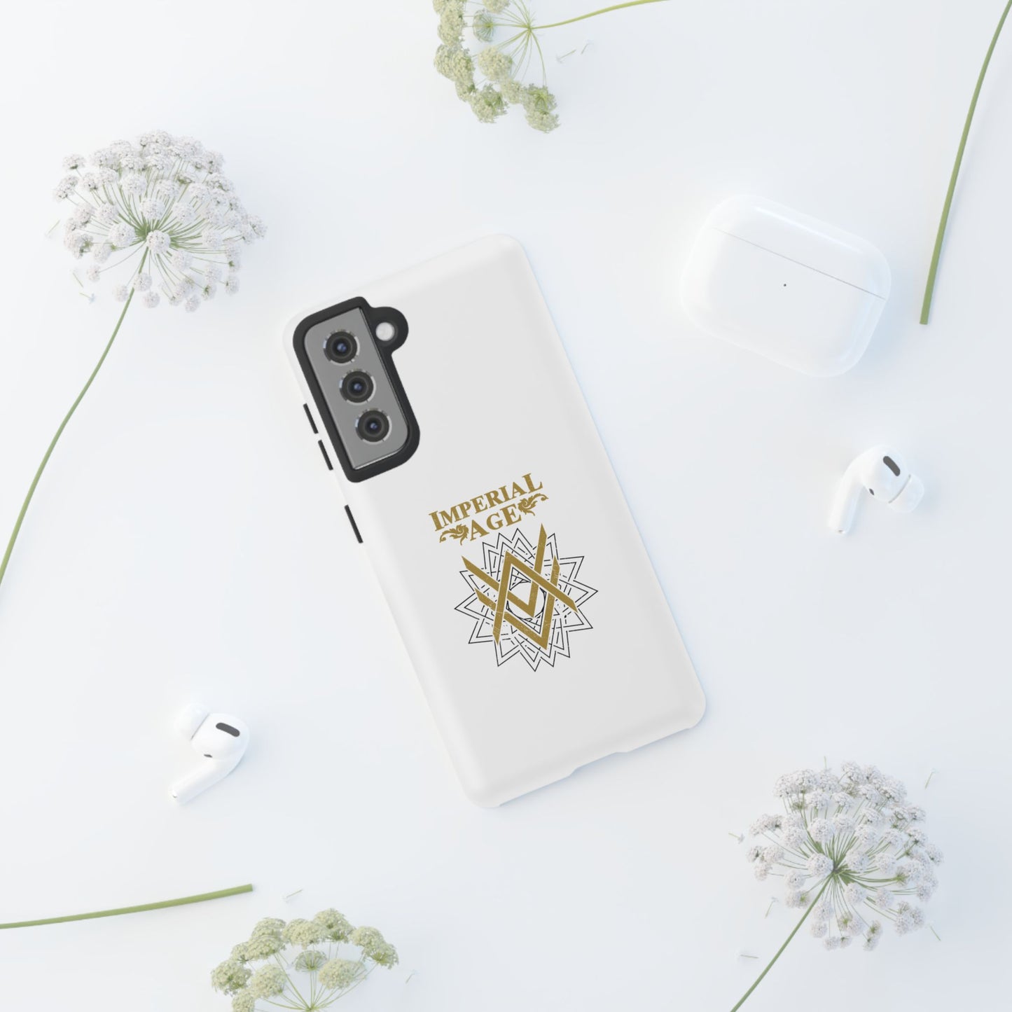 SUMMER COLLECTION - Tough Samsung Galaxy Case White (Gold-Black Print)