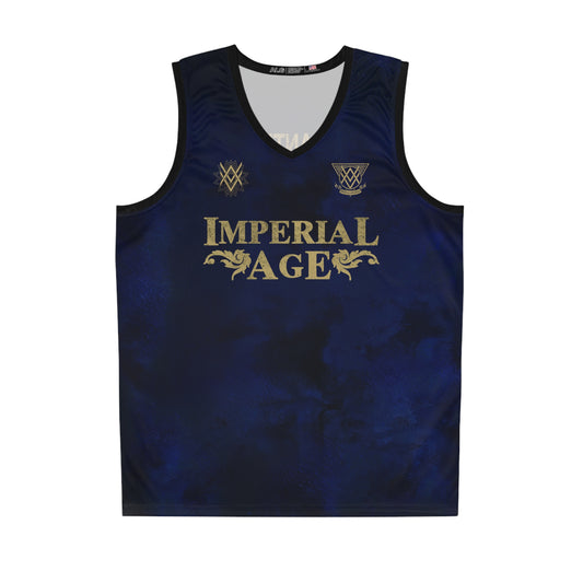 SUMMER COLLECTION - Blue AOP Basketball Jersey (Gold Print)